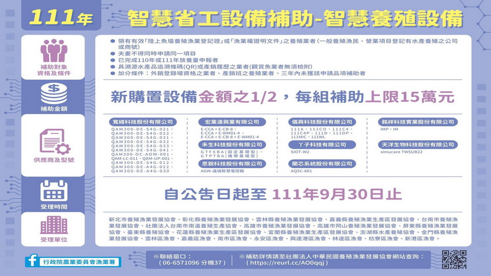 111年智慧養殖設備補助開始受理申報