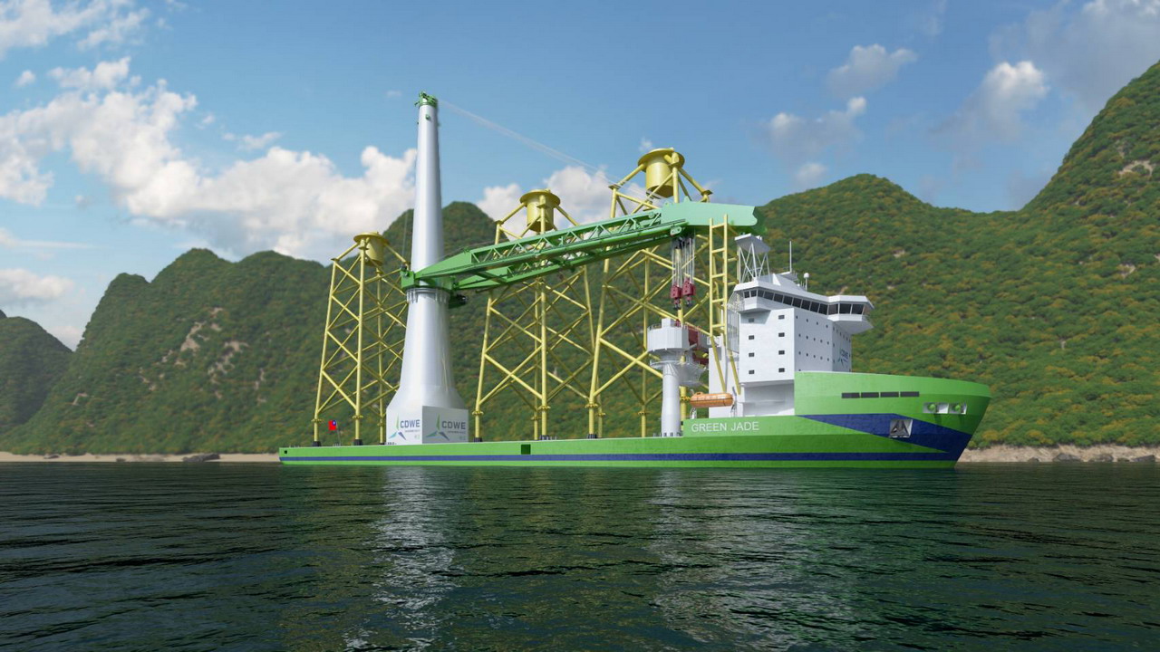 國內首艘離岸風電大型浮吊船　「環海翡翠輪」舉行下水典禮