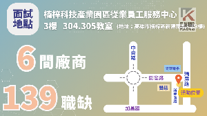 楠梓園區首季徵才21日登場 　6大企業釋出逾百職缺