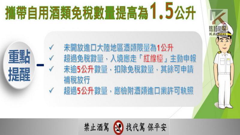 入境注意！　攜帶免稅酒類上限放寬為每人1.5公升