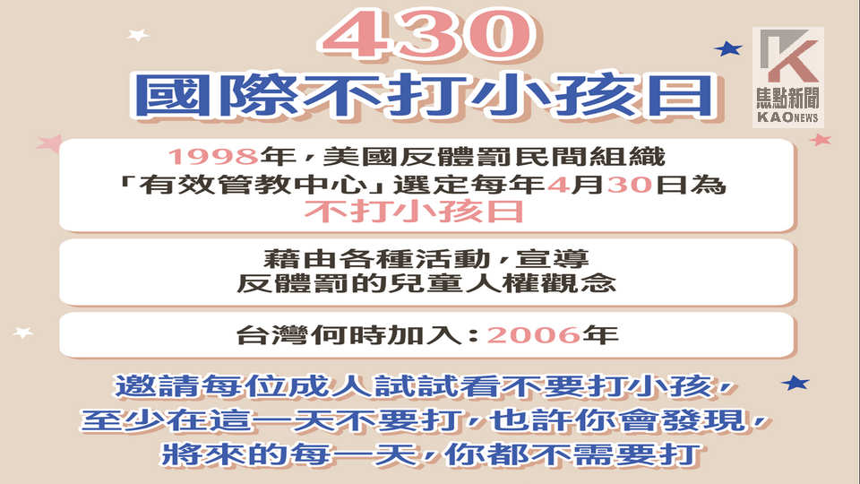 「我不動手、愛不失守！」　共同響應國際不打小孩日